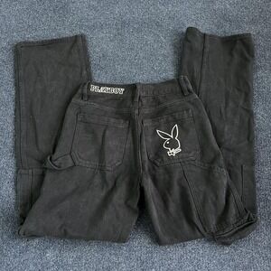 Playboy By PacSun Cargo Pants Womens 23x31 Black Straight Leg Logo Embroidered